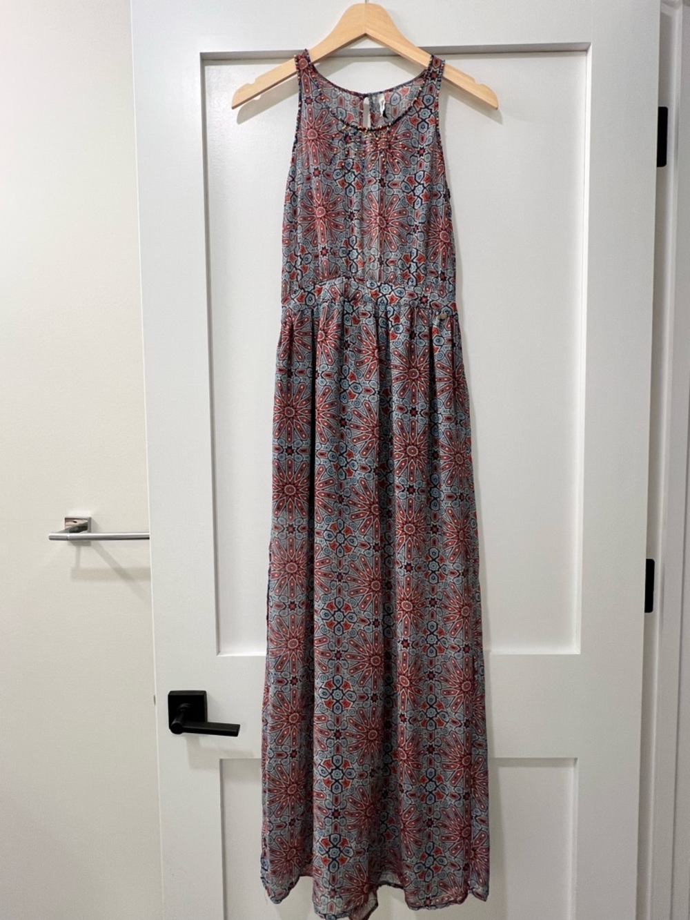 Pepe Jeans Red and Blue Patterned Maxi Dress